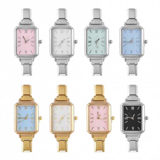 Изображение 1 Piece 304 Stainless Steel Stylish Italian Charm Links Watch Face For DIY Jewelry Making Gold Plated Octagon With Battery 5.7cm x 2.5cm