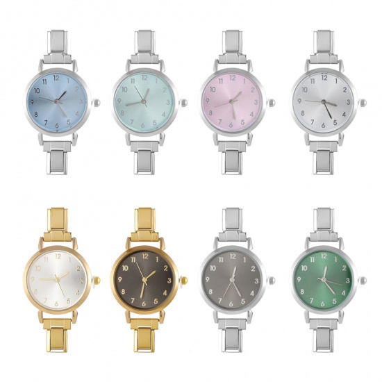 Изображение 1 Piece 304 Stainless Steel Stylish Italian Charm Links Watch Face For DIY Jewelry Making Gold Plated Round With Battery 5.7cm x 3cm