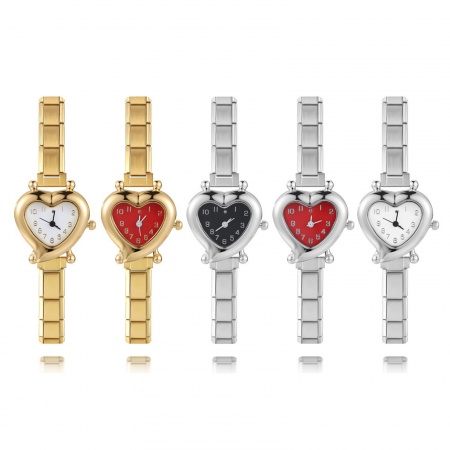 1 Unidad 304 Acero Inoxidable Reloj de Pulsera Modular de Enlace de Encanto Italiano, Elegante día de San Valentín Corazón Para Mujeres Regalo 18.5cm longitud