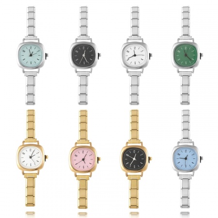 1 Piece 304 Stainless Steel Stylish Italian Charm Links Modular Wrist Watch Gold Plated Square With Battery 18.5cm(7 2/8") long