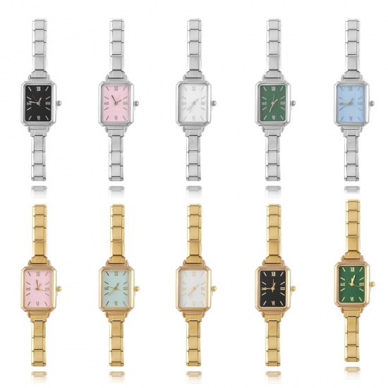 Image de 1 Pièce Montre-bracelet Modulaire à Maillons de Pendentifs Italiens Élégant en 304 Acier Inoxydable Doré Octogone Avec Batterie 18.5cm long