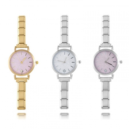1 Strang 304 Edelstahl Stilvoll Modulares Armbanduhr Vergoldet Rund Mit Batterie 18.5cm lang