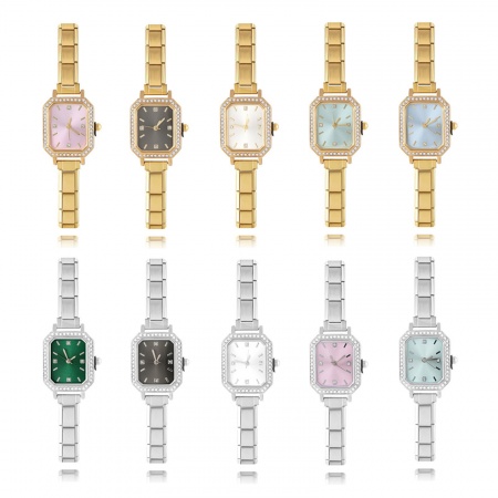 1 本 304ステンレス鋼 おしゃれ イタリアンチャームリンクモジュール式腕時計 金メッキ 八辺形 バッテリー付き 18.5cm 長さ