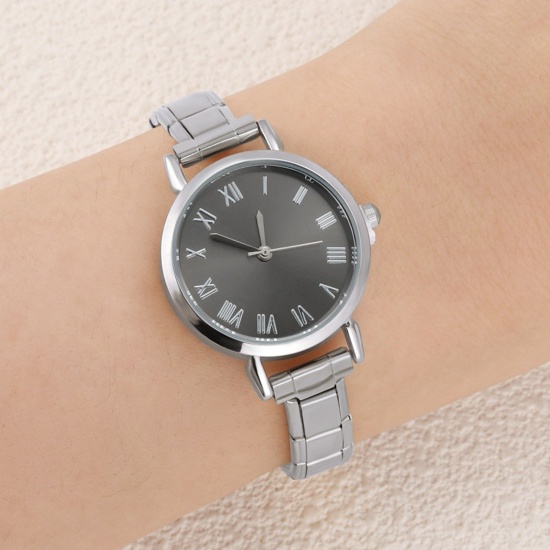 Immagine di 1 Pz 304 Acciaio Inossidabile Orologio da Polso Modulare con Collegamenti a Charm Italiano, Elegante & Casual Tondo Unisex Regalo 18.5cm Lunghezza