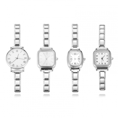 304 Stainless Steel Italian Charm Links Modular Wrist Watch, Stylish & Casual White Unisex Gift 18.5cm(7 2/8") long