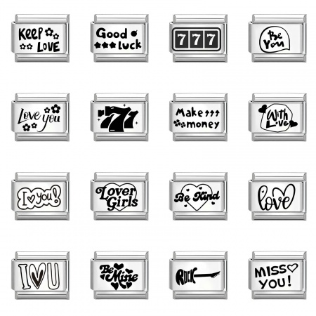 1 ШТ 304 Нержавеющая Сталь Стильный Очаровательный итальянский браслет со звеньями Изготовление ювелирных изделий своими руками Серебряный Тон Черный Прямоугольник 10мм x 9мм