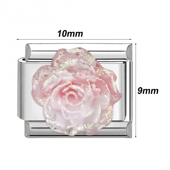 Immagine di 304 Stainless Steel Stylish Italian Charm Links For DIY Bracelet Jewelry Making Silver Tone Rectangle Butterfly 10mm x 9mm