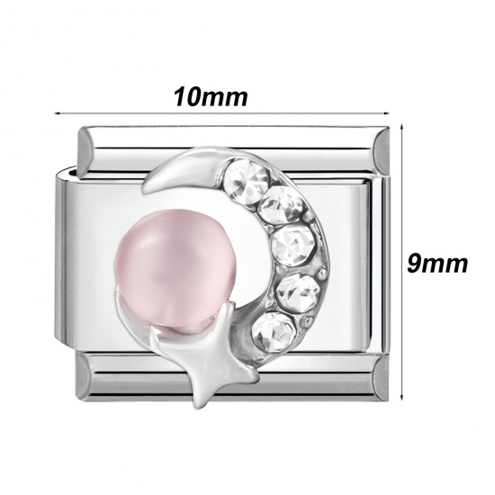 Immagine di 304 Stainless Steel Stylish Italian Charm Links For DIY Bracelet Jewelry Making Silver Tone Rectangle Heart 10mm x 9mm