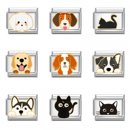 304 Stainless Steel Stylish Italian Charm Links For DIY Bracelet Jewelry Making Silver Tone Rectangle Animal 10mm x 9mm