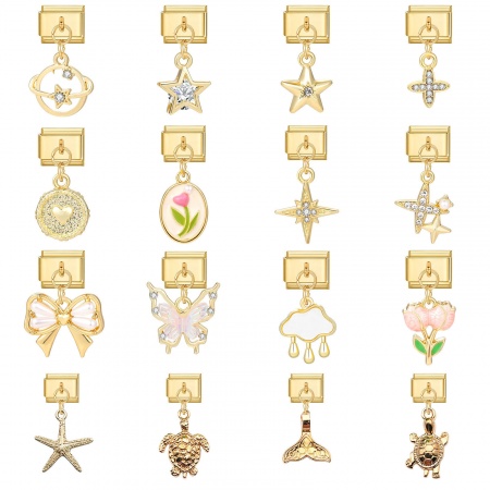 304 Stainless Steel Stylish Italian Charm Links For DIY Bracelet Jewelry Making Gold Plated Rectangle With Pendant 10mm x 9mm 304 Stainless Steel Stylish Italian Charm Links For DIY Bracelet Jewelry Making Gold Plated Rectangle With Pendant 10mm x 9mm