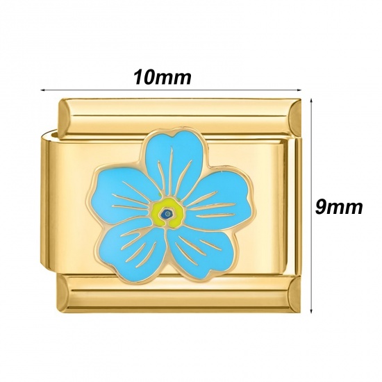 Immagine di 304 Stainless Steel Stylish Italian Charm Links For DIY Bracelet Jewelry Making Gold Plated Rectangle 10mm x 9mm