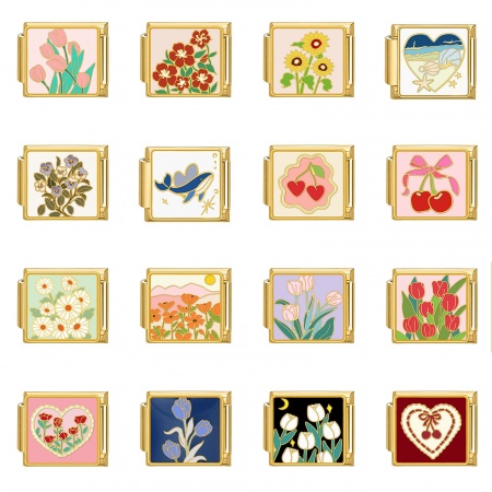 304 Stainless Steel Italian Charm Links For DIY Bracelet Jewelry Making Gold Plated Rectangle Flower 10mm x 9mm 304 Stainless Steel Italian Charm Links For DIY Bracelet Jewelry Making Gold Plated Rectangle Flower 10mm x 9mm