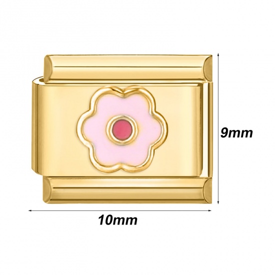 Immagine di 304 Stainless Steel Italian Charm Links For DIY Bracelet Jewelry Making Gold Plated Rectangle 10mm x 9mm