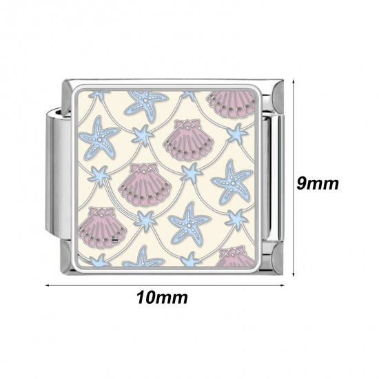 Picture of 304 Stainless Steel Italian Charm Links For DIY Bracelet Jewelry Making Silver Tone Rectangle 10mm x 9mm