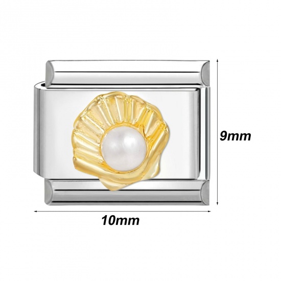 Picture of 304 Stainless Steel Italian Charm Links For DIY Bracelet Jewelry Making Silver Tone Rectangle Eye 10mm x 9mm