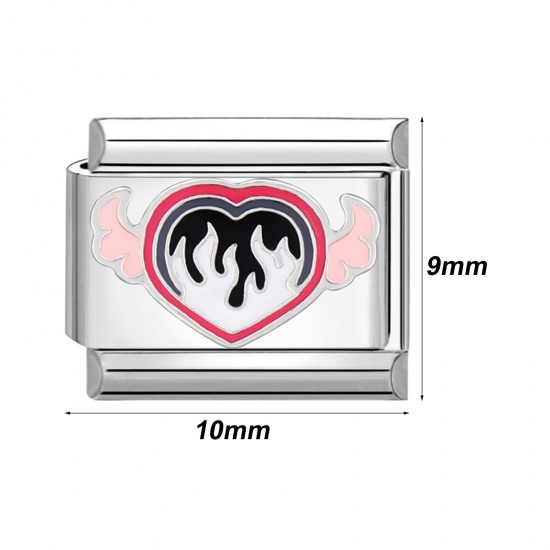 Immagine di 304 Stainless Steel Italian Charm Links For DIY Bracelet Jewelry Making Silver Tone Rectangle Cartoon Images 10mm x 9mm