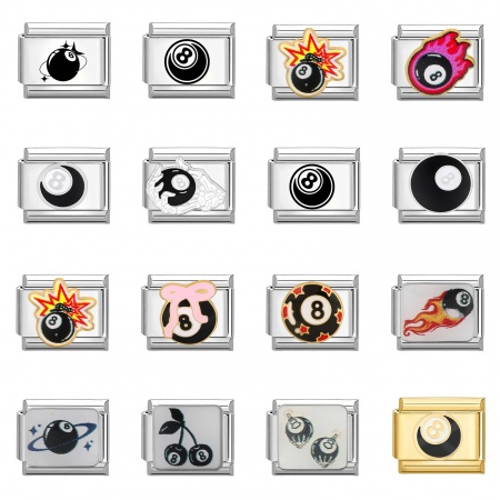 304 Stainless Steel Italian Charm Links For DIY Bracelet Jewelry Making Multicolor Rectangle No.8 Billiard Pool Ball 10mm x 9mm 304 Stainless Steel Italian Charm Links For DIY Bracelet Jewelry Making Multicolor Rectangle No.8 Billiard Pool Ball 10mm x 9mm