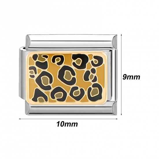 Immagine di 304 Stainless Steel Italian Charm Links For DIY Bracelet Jewelry Making Silver Tone Rectangle Grid Checker 10mm x 9mm