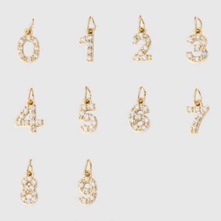 Picture of Eco-friendly PVD Vacuum Plating 304 Stainless Steel Mini Charms 14K Gold Plated Number Message " 0-9 " Clear Rhinestone