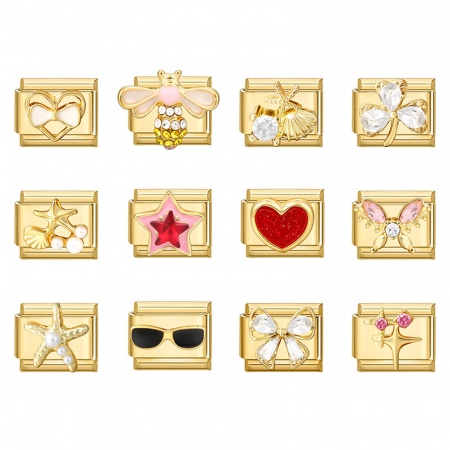 Picture of 304 Stainless Steel Exquisite Italian Charm Links For DIY Bracelet Jewelry Making Gold Plated Rectangle Heart 10mm x 9mm