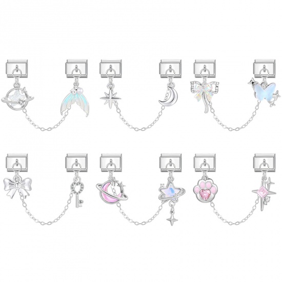 Image de 1 Lot Bracelet à Maillons Breloques Italiens Accessories de Fabrication de Bracelets Bijoux DIY Exquis en 304 Acier Inoxydable Argent Mat Rectangle Franges 10mm x 9mm