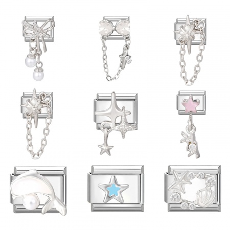 Immagine di 1 Pz 304 Acciaio Inossidabile Squisito Bracciale con Charm Italiano a Maglie, Creazione di Gioielli Fai-da-te Tono Argento Rettangolo Stella 10mm x 9mm