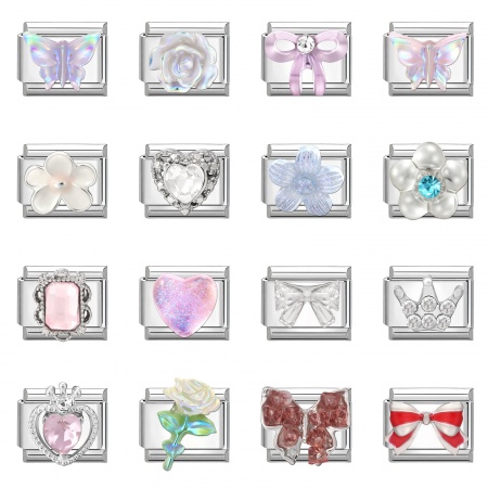 Immagine di 1 Pz 304 Acciaio Inossidabile Squisito Bracciale con Charm Italiano a Maglie, Creazione di Gioielli Fai-da-te Tono Argento Rettangolo Farfalla 10mm x 9mm