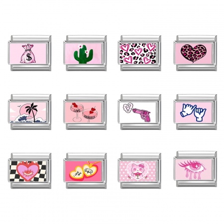 Immagine di 1 Pz 304 Acciaio Inossidabile Bracciale con Charm Italiano a Maglie, Creazione di Gioielli Fai-da-te Tono Argento Rosa Rettangolo 10mm x 9mm