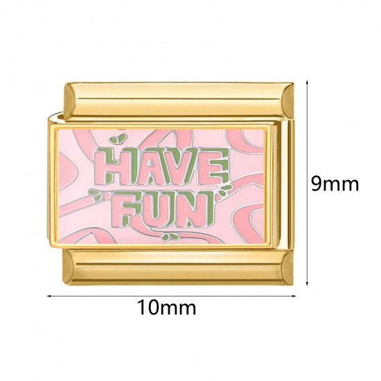 Picture of 304 Stainless Steel Italian Charm Links For DIY Bracelet Jewelry Making Gold Plated Rectangle Cat 10mm x 9mm