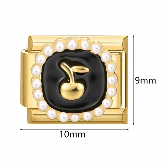 Picture of 304 Stainless Steel Italian Charm Links For DIY Bracelet Jewelry Making Gold Plated Rectangle Heart 10mm x 9mm