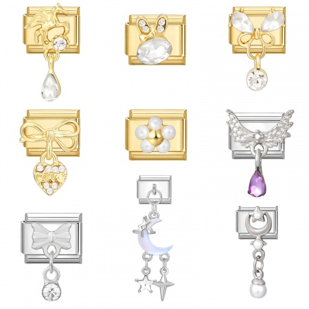 Picture of 304 Stainless Steel Italian Charm Links For DIY Bracelet Jewelry Making Multicolor Rectangle Bowknot 10mm x 9mm