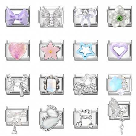 Immagine di 1 Pz 304 Acciaio Inossidabile Bracciale con Charm Italiano a Maglie, Creazione di Gioielli Fai-da-te Tono Argento Rettangolo Cravatta a Farfalla 10mm x 9mm