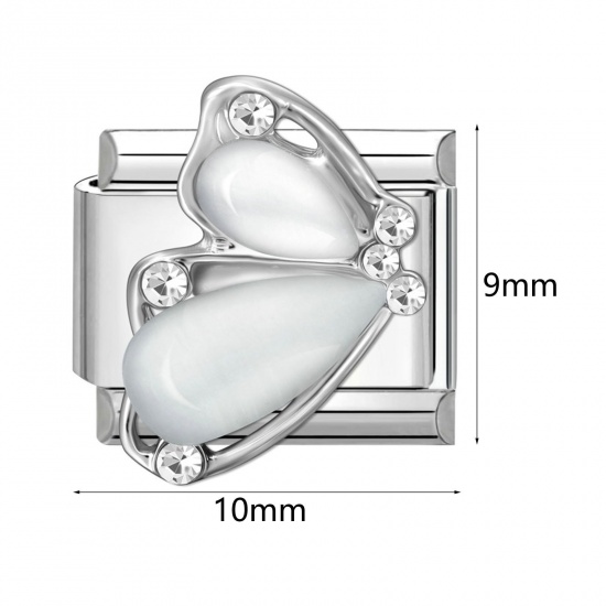 Picture of 304 Stainless Steel Italian Charm Links For DIY Bracelet Jewelry Making Silver Tone Rectangle Bowknot 10mm x 9mm