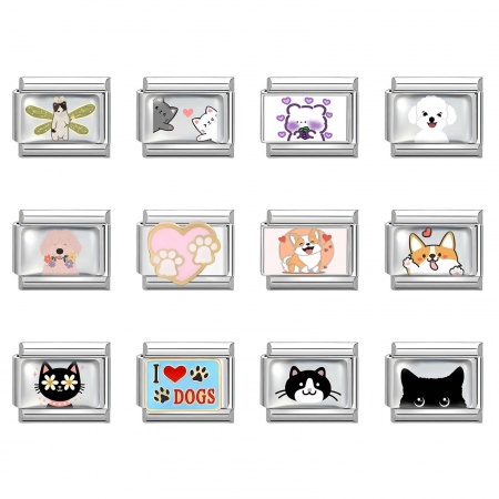 Immagine di 1 Pz 304 Acciaio Inossidabile Memoriale dell'animale Bracciale con Charm Italiano a Maglie, Creazione di Gioielli Fai-da-te Tono Argento Rettangolo 10mm x 9mm