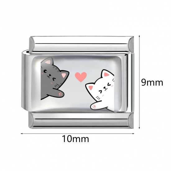 Picture of 304 Stainless Steel Pet Memorial Italian Charm Links For DIY Bracelet Jewelry Making Silver Tone Rectangle 10mm x 9mm