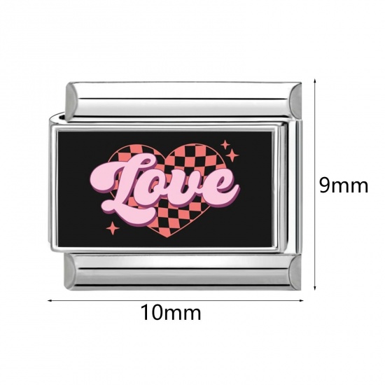 Immagine di 1 Pz 304 Acciaio Inossidabile Bracciale con Charm Italiano a Maglie, Creazione di Gioielli Fai-da-te Tono Argento Nero Rettangolo 10mm x 9mm