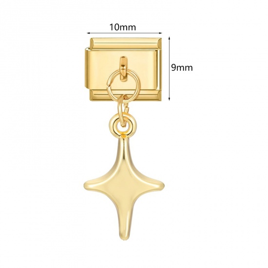 Picture of 1 Piece 304 Stainless Steel Italian Charm Links For DIY Bracelet Jewelry Making Wholesale Gold Plated Rectangle Flower 10mm x 9mm