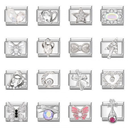 Picture of 1 Piece 304 Stainless Steel Italian Charm Links For DIY Bracelet Jewelry Making Wholesale Silver Tone Rectangle Butterfly 10mm x 9mm