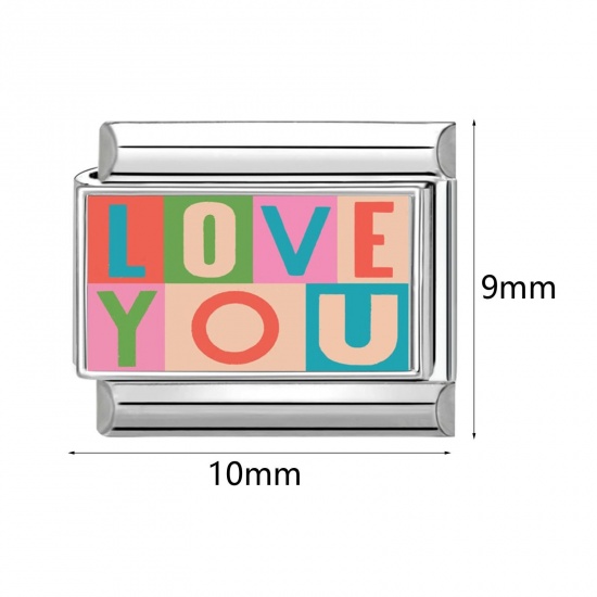 Immagine di 1 Pz 304 Acciaio Inossidabile Bracciale con Charm Italiano a Maglie, Creazione di Gioielli Fai-da-te All'Ingrosso Tono Argento Multicolore Rettangolo Cuore 10mm x 9mm