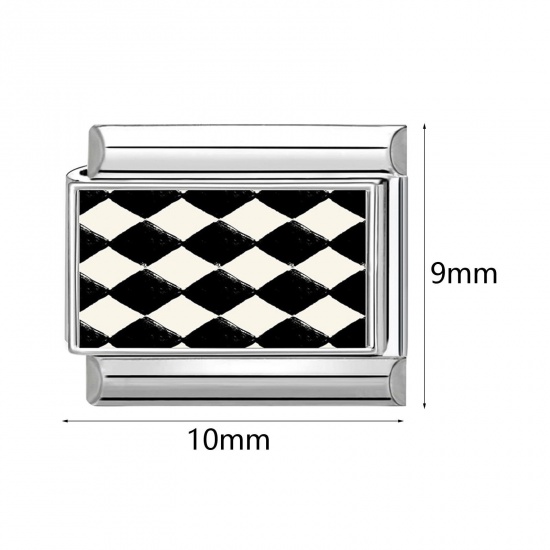Picture of 1 Piece 304 Stainless Steel Italian Charm Links For DIY Bracelet Jewelry Making Wholesale Silver Tone Rectangle Eye 10mm x 9mm