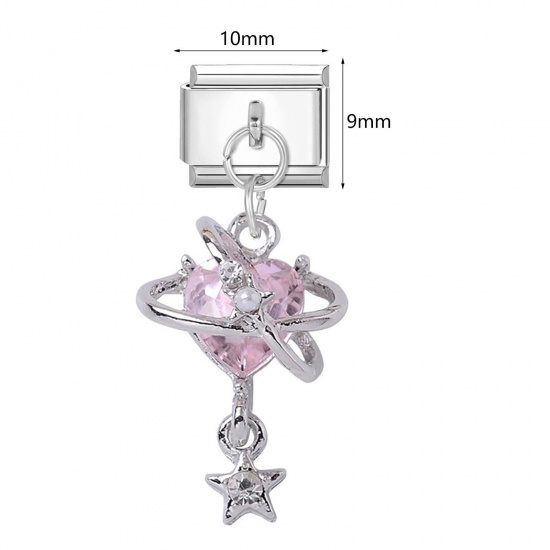 Picture of 1 Piece 304 Stainless Steel Italian Charm Links For DIY Bracelet Jewelry Making Wholesale Silver Tone Rectangle Flower 10mm x 9mm