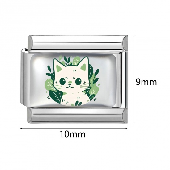 Picture of 1 Piece 304 Stainless Steel Italian Charm Links For DIY Bracelet Jewelry Making Wholesale Silver Tone Rectangle Animal 10mm x 9mm
