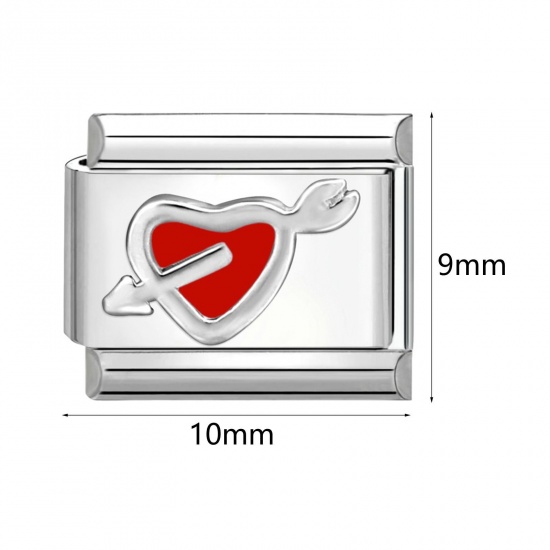 Picture of 1 Piece 304 Stainless Steel Italian Charm Links For DIY Bracelet Jewelry Making Wholesale Silver Tone Enamel Rectangle 10mm x 9mm