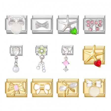 Picture of 1 Piece 304 Stainless Steel Italian Charm Links For DIY Bracelet Jewelry Making Wholesale Rectangle Bowknot 10mm x 9mm