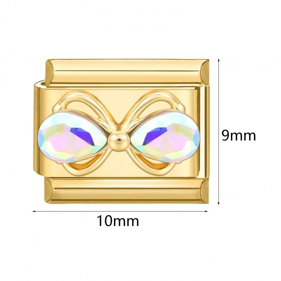Picture of 1 Piece 304 Stainless Steel Italian Charm Links For DIY Bracelet Jewelry Making Wholesale Rectangle Bowknot 10mm x 9mm