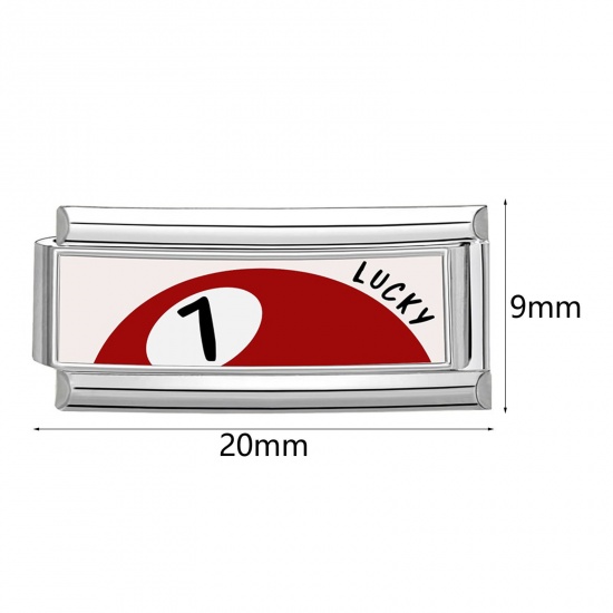 Picture of 304 Stainless Steel Italian Charm Links For DIY Bracelet Jewelry Making Wholesale Silver Tone Red Rectangle 20mm x 9mm