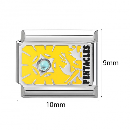 Picture of 304 Stainless Steel Tarot Italian Charm Links For DIY Bracelet Jewelry Making Wholesale Silver Tone Enamel Rectangle 10mm x 9mm