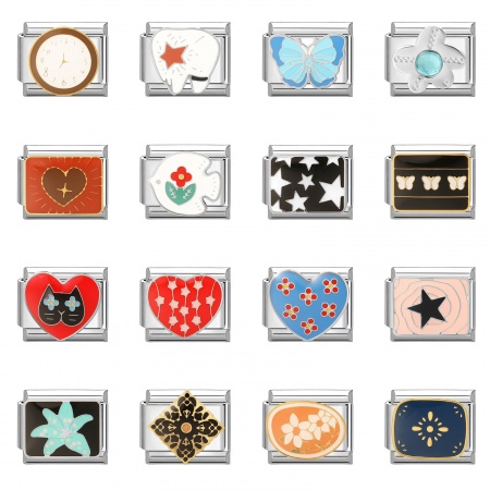 Picture of 304 Stainless Steel Italian Charm Links For DIY Bracelet Jewelry Making Wholesale Silver Tone Enamel Rectangle Heart 10mm x 9mm