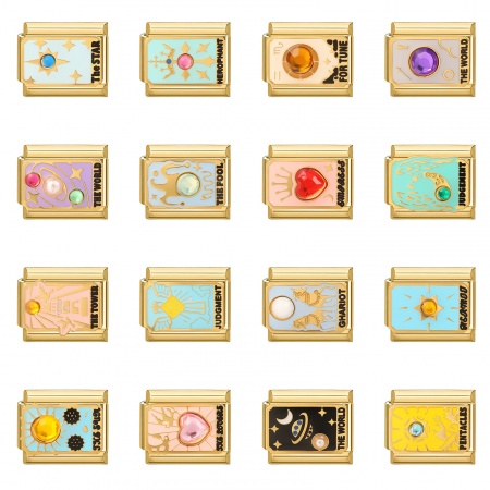 Picture of 304 Stainless Steel Tarot Italian Charm Links For DIY Bracelet Jewelry Making Wholesale Gold Plated Enamel Rectangle 10mm x 9mm