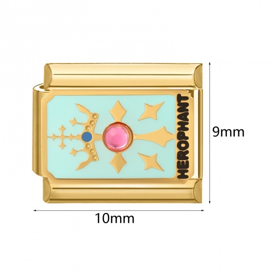 Picture of 304 Stainless Steel Tarot Italian Charm Links For DIY Bracelet Jewelry Making Wholesale Gold Plated Enamel Rectangle 10mm x 9mm